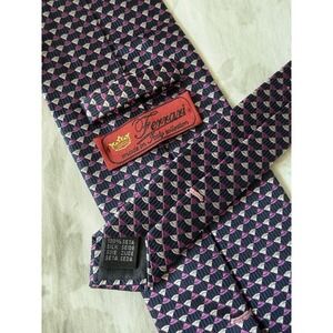 Ferrari Made In Italy Pink Purple Geometric Woven Jacquard 100% Silk Tie Crown